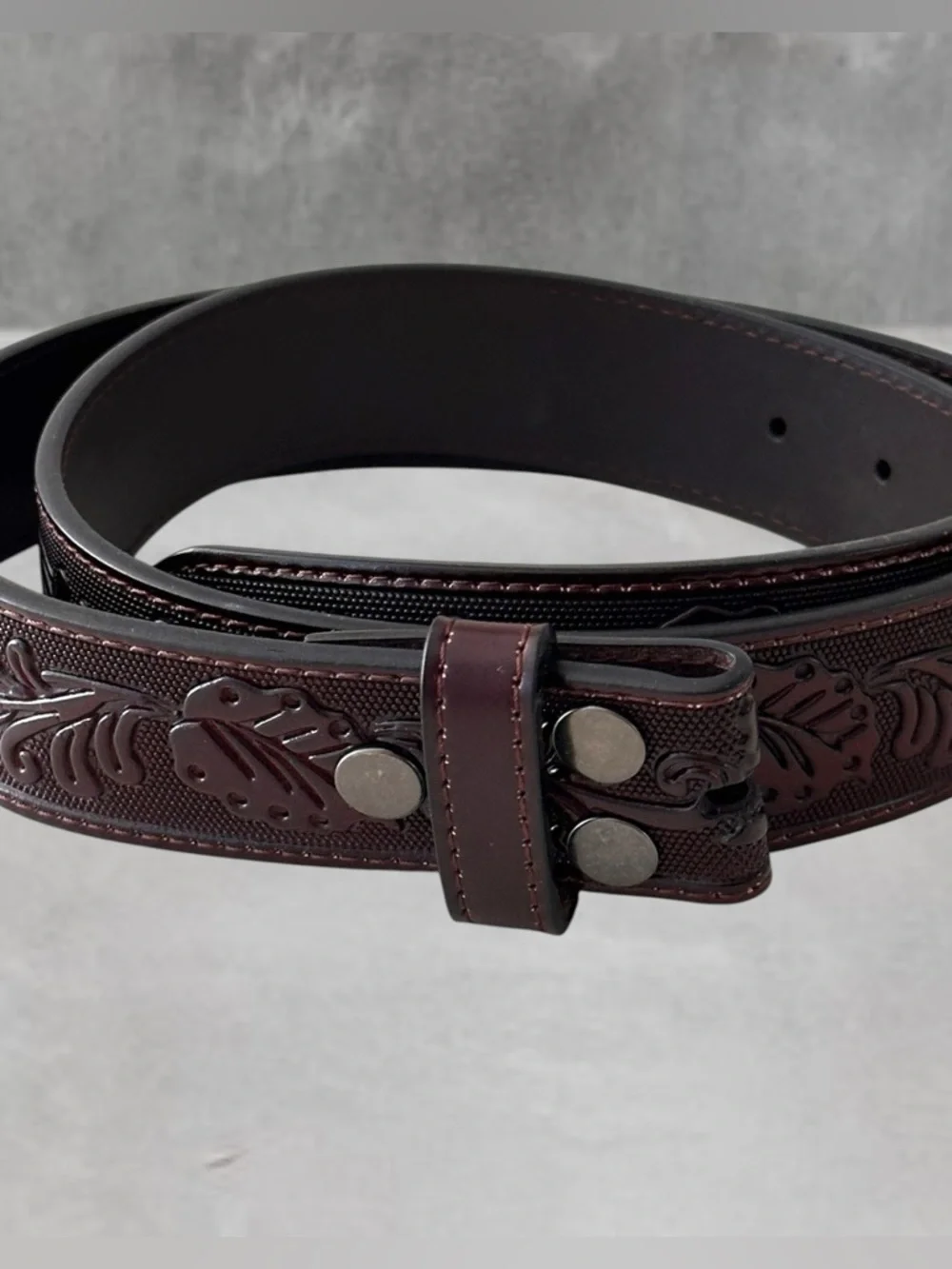TOOLED EMBOSSED LEATHER SNAP BELT STRAP 36